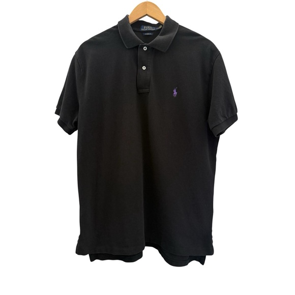 Polo Ralph Lauren Black Polo Shirt with Purple Logo Size Large - Picture 1 of 5